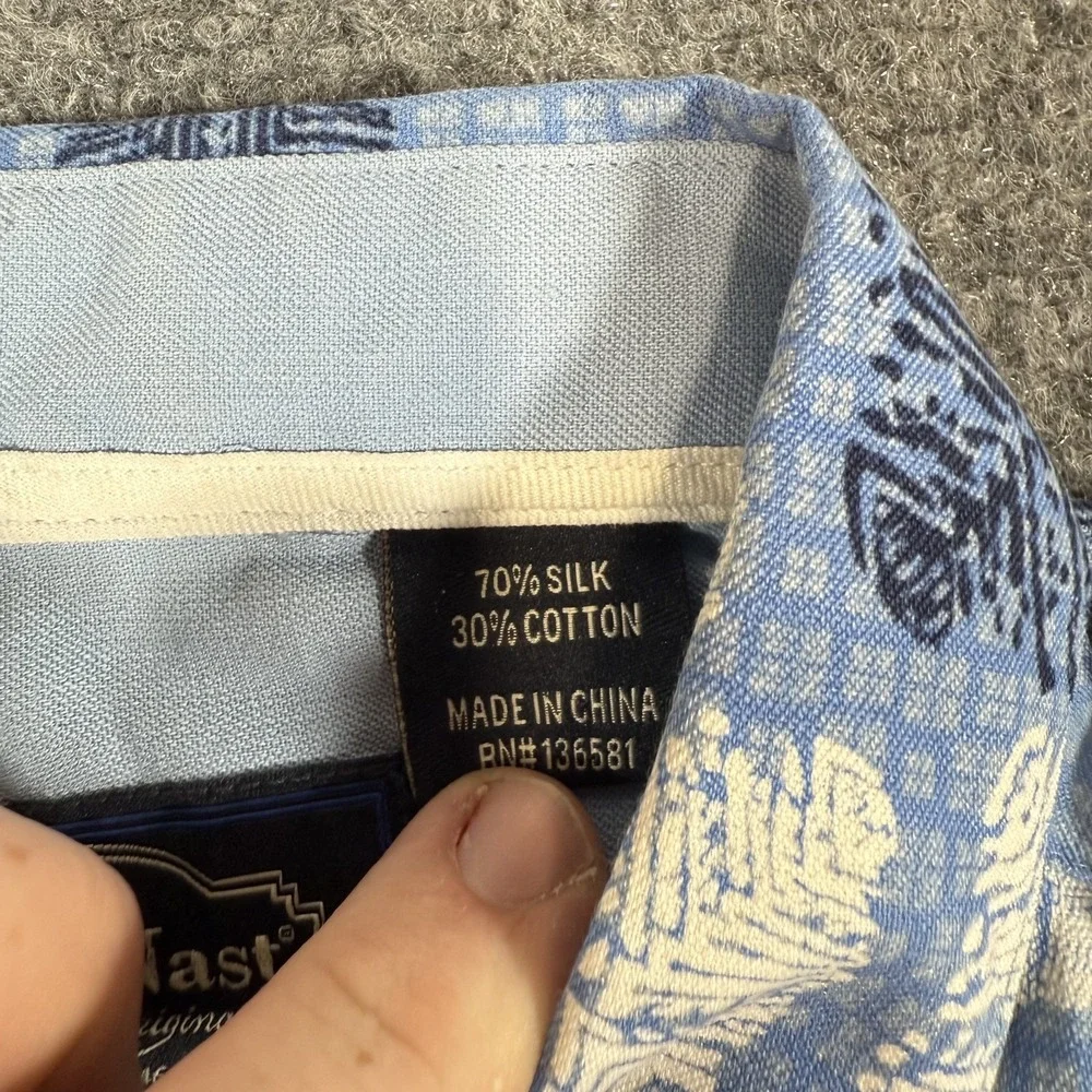 Nat Nast Shirt Mens Large Blue Silk Blend Luxury Originals Hawaiian Beach Button
